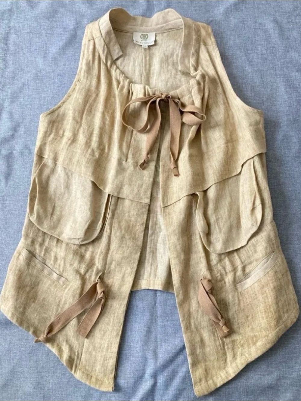 Neutral Linen Layered Tie-Front Vest